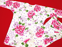 義若オリジナル鯉口シャツ、ダボシャツ　金彩桜吹雪に大牡丹 白ピンク紫